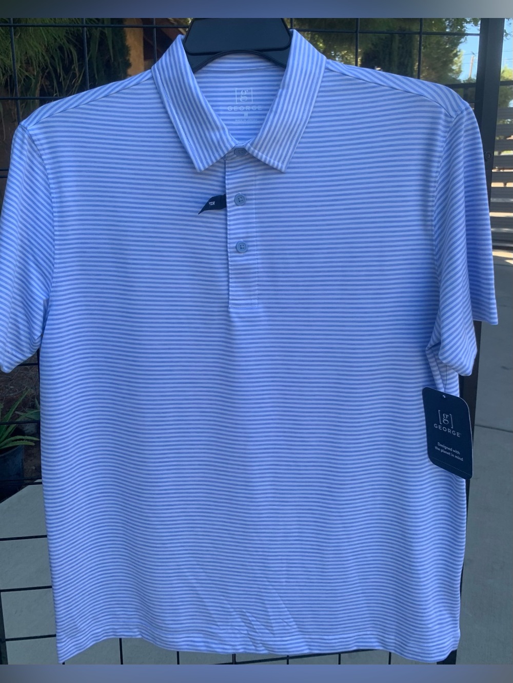 NWT George Blue Striped performance polo shirt sleeve